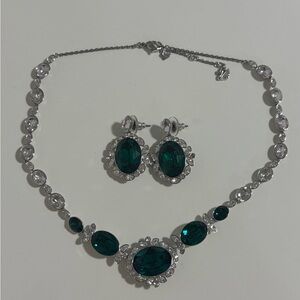 Swarovski Silver Necklace and Earring Set with Green Crystals